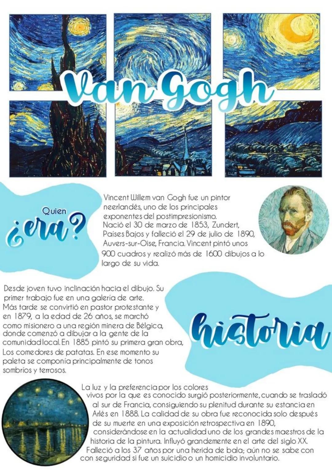 Van Gogh
Quien
Gera?
Vincent Willem van Gogh fue un pintor
neerlandés, uno de los principales
exponentes del postimpresionismo.
Nació el 3