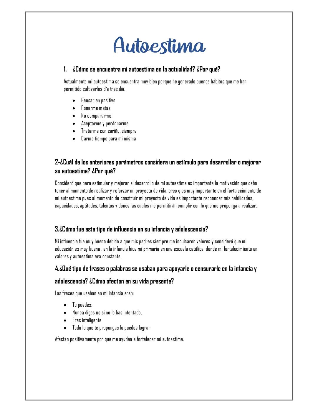 Taller sobre el Autoestima