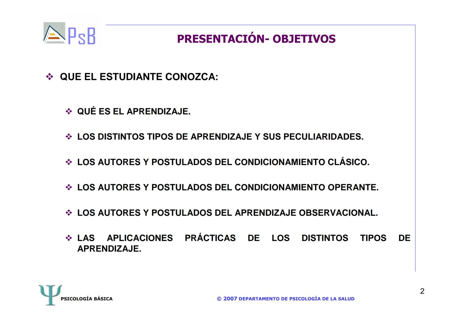 APSB
PSICOLOGÍA BÁSICA
TEMA 3. APRENDIZAJE
LICENCIATURA DE HUMANIDADES
UNIVERSIDAD DE ALICANTE
PSICOLOGÍA BÁSICA
Material extraído del