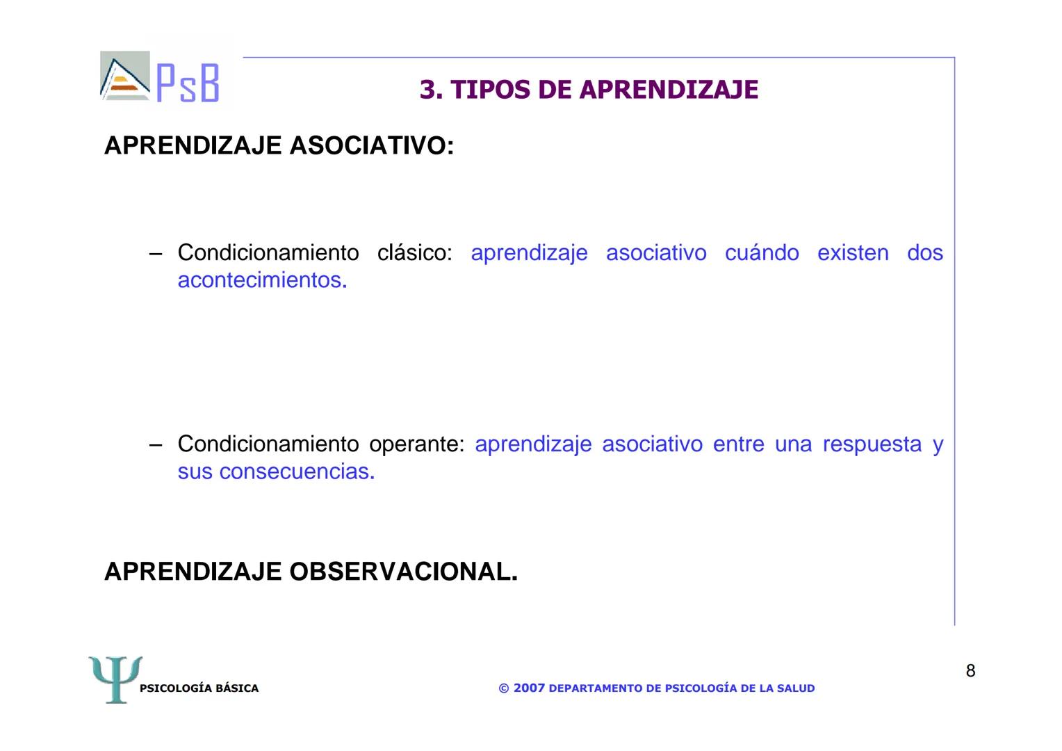 APSB
PSICOLOGÍA BÁSICA
TEMA 3. APRENDIZAJE
LICENCIATURA DE HUMANIDADES
UNIVERSIDAD DE ALICANTE
PSICOLOGÍA BÁSICA
Material extraído del