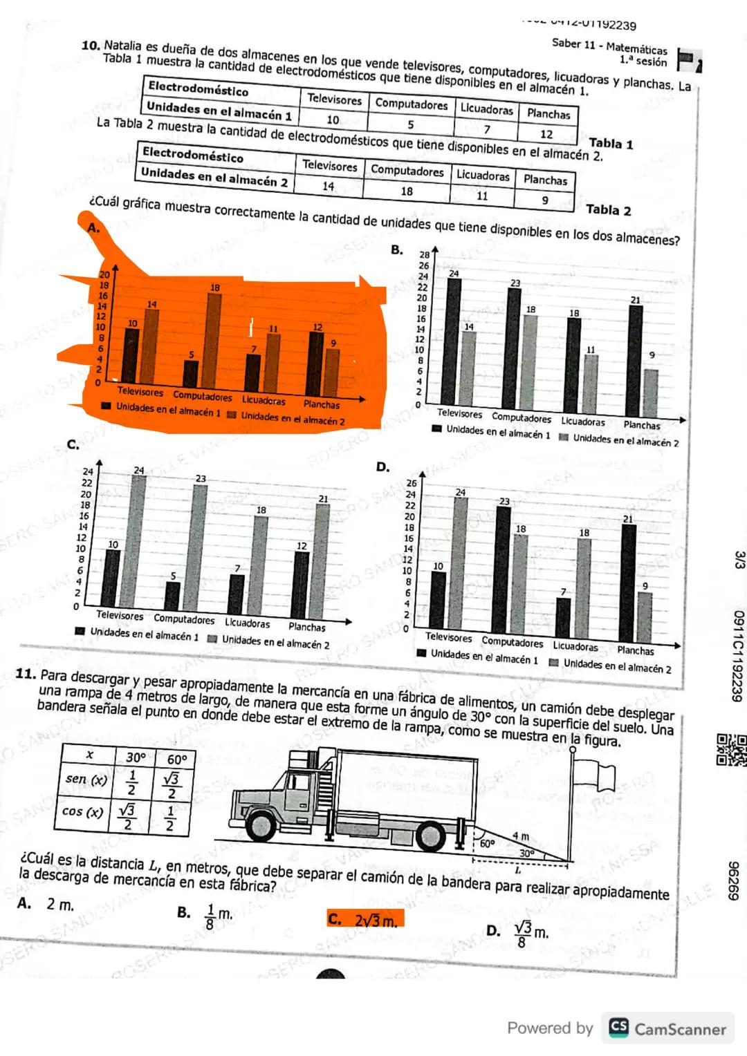 # MATEMÁTICAS
1. Una persona está utilizando alambre para cercar un terreno que tiene forma de triángulo rectángulo y cuya
área es de 54 m²