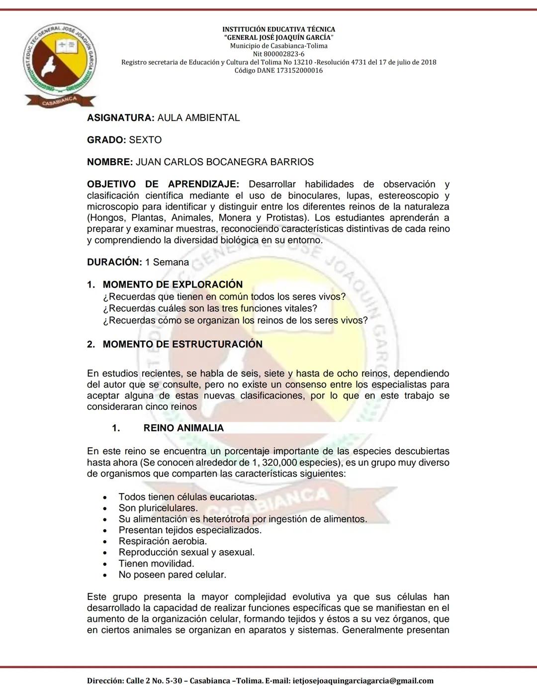 GTEC GENERAL JOSE
JOAQUIN
CASABIANCA
INSTITUCIÓN EDUCATIVA TÉCNICA
"GENERAL JOSÉ JOAQUÍN GARCÍA"
Municipio de Casabianca-Tolima
Nit 80000282