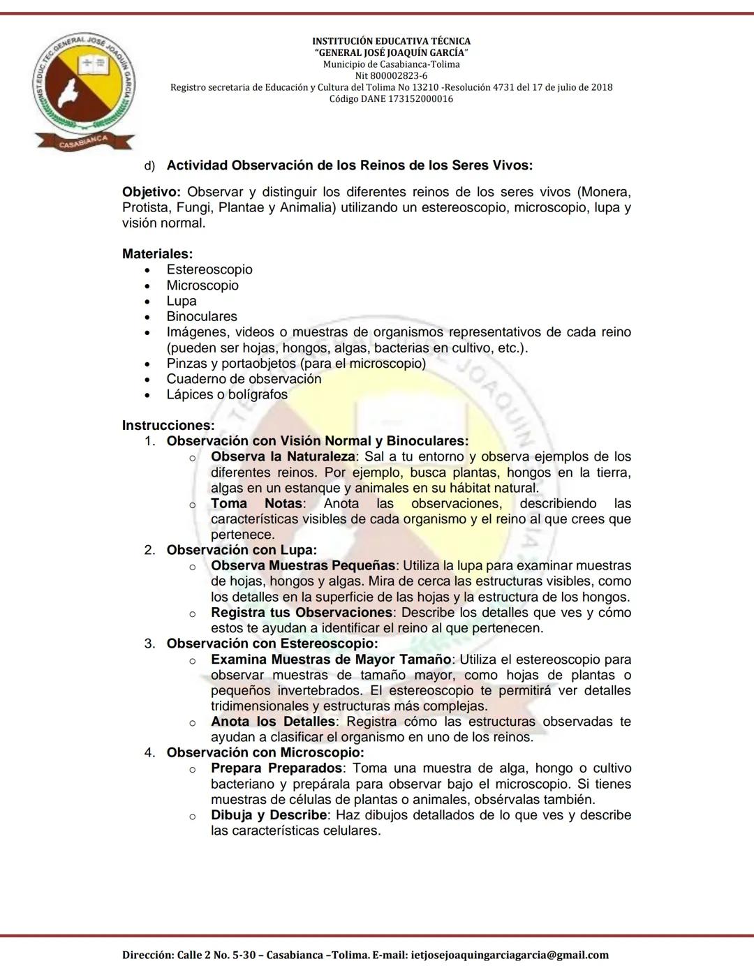 GTEC GENERAL JOSE
JOAQUIN
CASABIANCA
INSTITUCIÓN EDUCATIVA TÉCNICA
"GENERAL JOSÉ JOAQUÍN GARCÍA"
Municipio de Casabianca-Tolima
Nit 80000282
