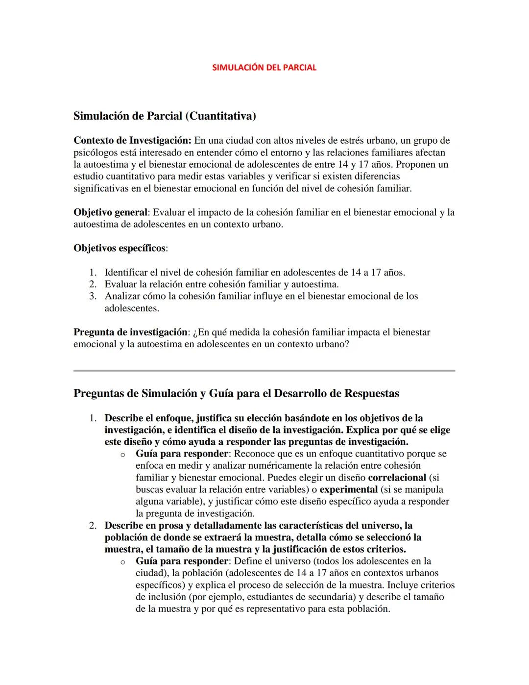 ESTUDIO PARA PSICOMETRÍA Y CUANTITIVA
LO QUE SE NECESITA PARA PASAR EL PARCIAL (CUANTITATIVA):
1. Enfoque y Diseño de la Investigación
•
•
•