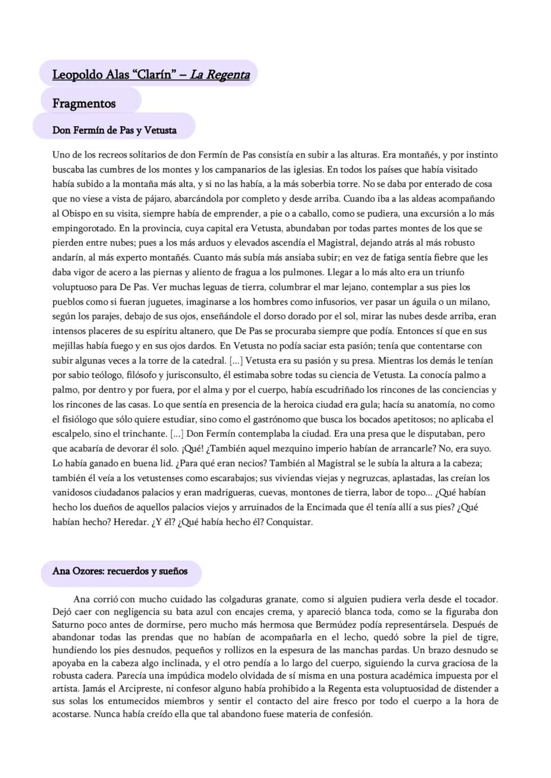# Leopoldo Alas "Clarín" - La Regenta
Fragmentos
Don Fermín de Pas y Vetusta
Uno de los recreos solitarios de don Fermín de Pas consistía