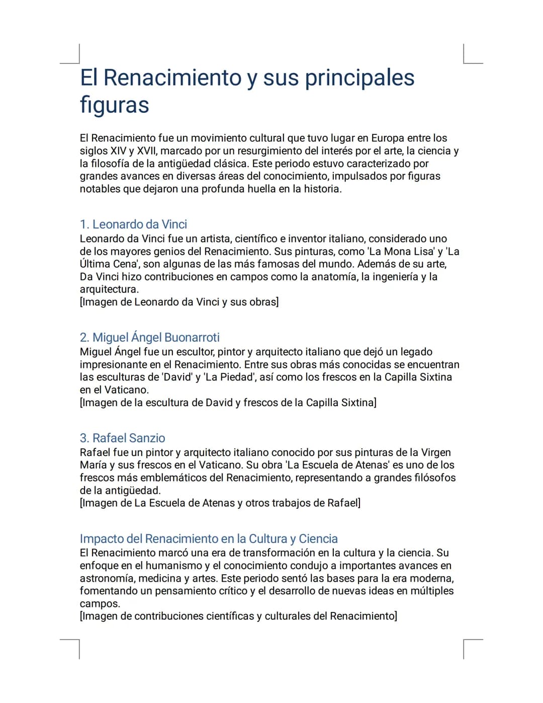 # El Renacimiento y sus principales
figuras
El Renacimiento fue un movimiento cultural que tuvo lugar en Europa entre los
siglos XIV y XVII
