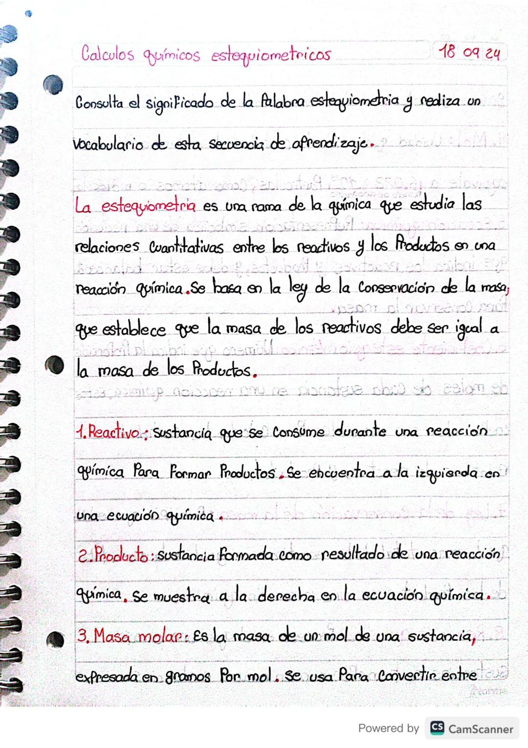 # Calculos químicos estequiometricos
18 09 24
Consulta el significado de la Palabra estequiometria y rediza un
Vocabulario de esta secuen