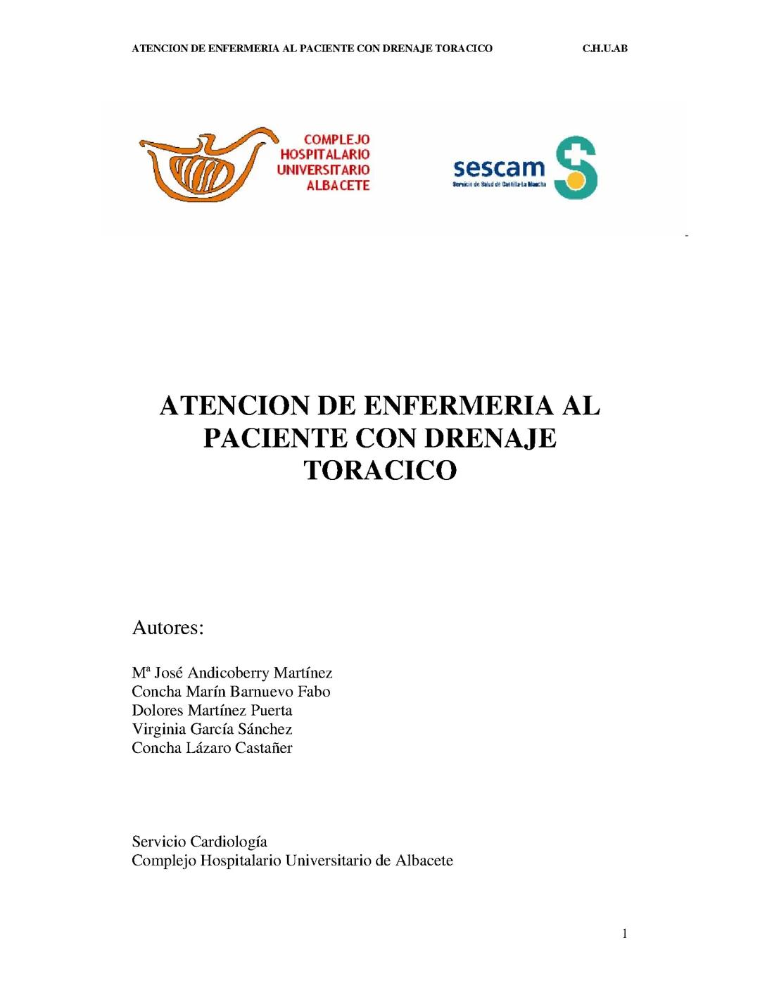 Atención de enfermería al paciente con drenaje toracico