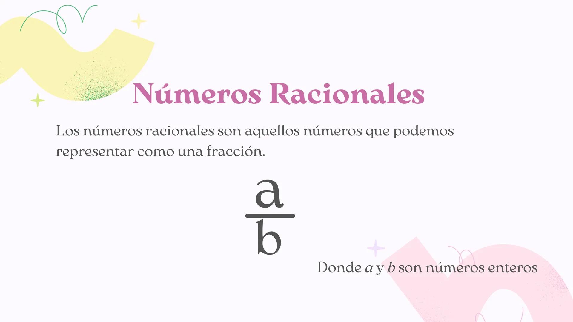 Números
Racionales
Grupo 3
+ Números Racionales
Los números racionales son aquellos números que podemos
representar como una fracción.
a
b
D
