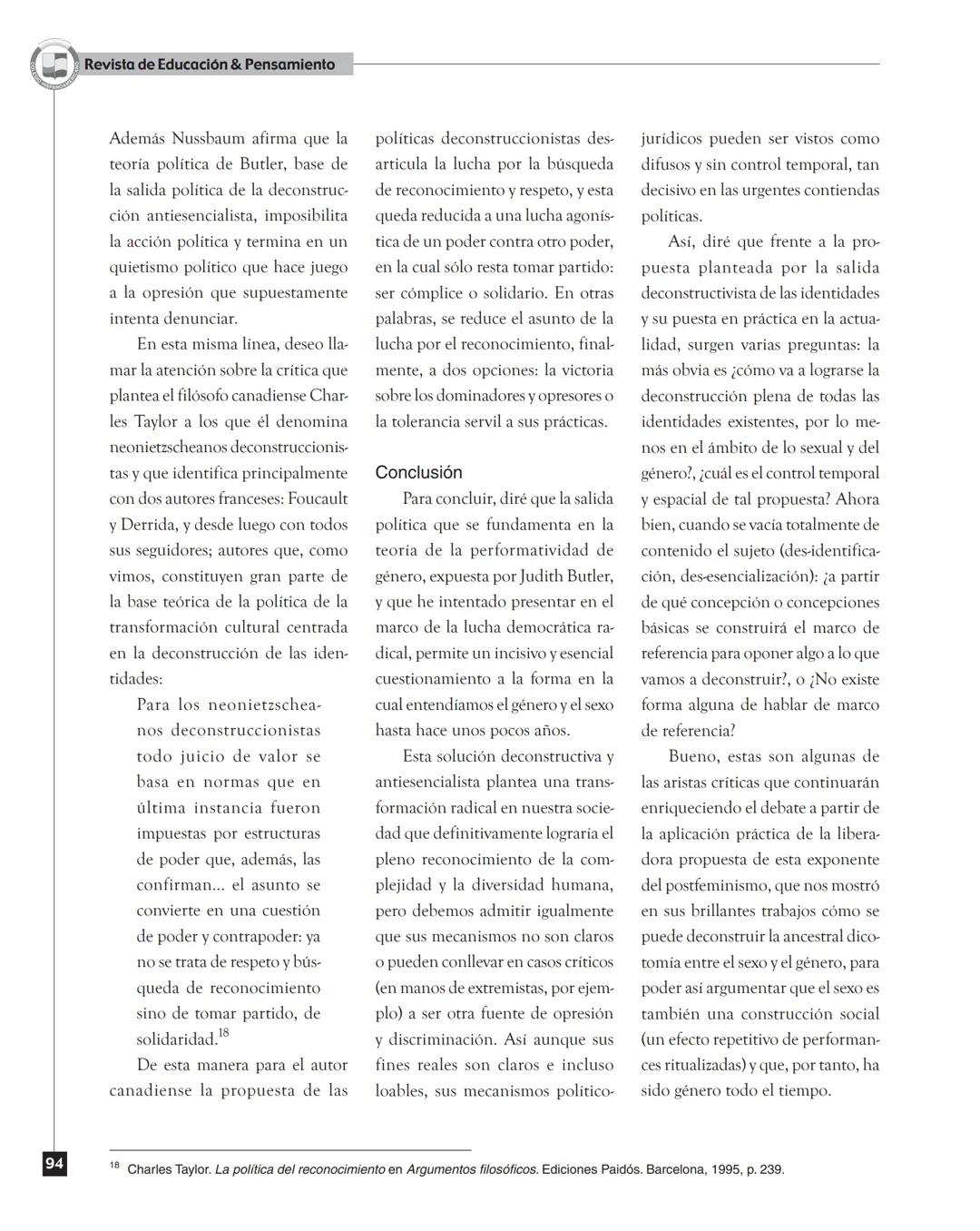 Colegio Hispanoamericano
Judith Butler y la teoría de la
performatividad de género
Judith Butler and the theory of the performatividad of ge