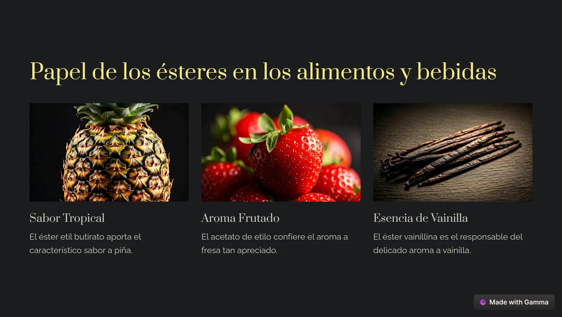 SUTROY
VOUSHLIG
Sonok
Exod
STGB
100
СОЛНЕ
# Ésteres: La química
del sabor y el aroma
Los ésteres son compuestos orgánicos versátiles que de