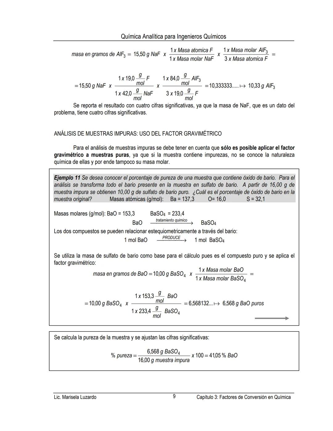 Química Analítica para Ingenieros Químicos
CAPÍTULO 3 FACTORES DE CONVERSION EN QUIMICA
CONTENIDO:
Factores de conversión de unidades
Factor