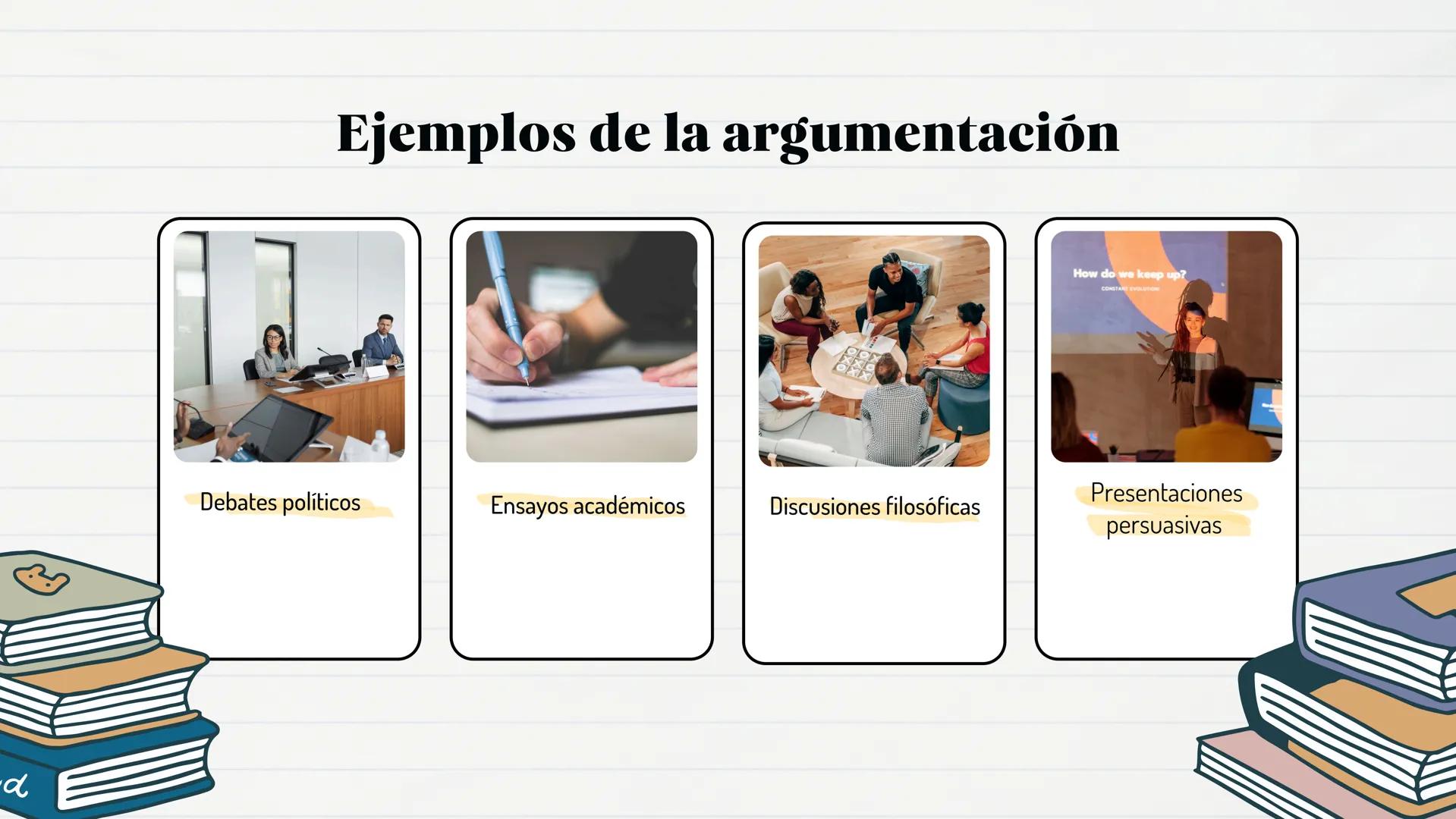 کام
La argumentación y la
hipótesis La argumentación:
La argumentación es el proceso
mediante el cual se presentan
razones o pruebas para ap