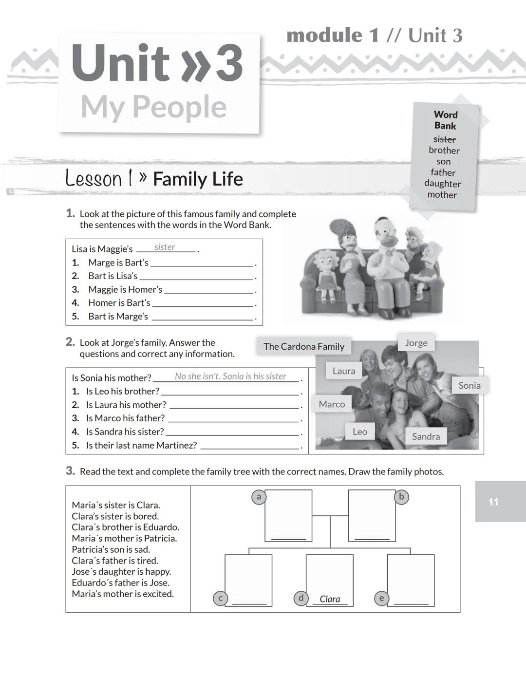 module 1 // Unit 3
MUnit »3 wwwwww
My People
Lesson »Family Life
1. Look at the picture of this famous family and complete
the sentences wit