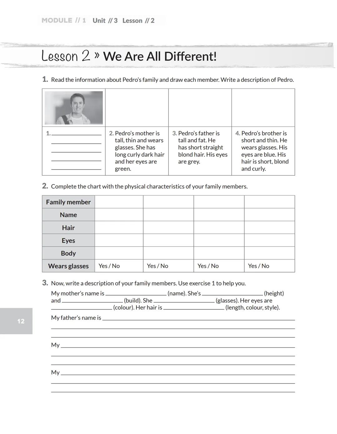 module 1 // Unit 3
MUnit »3 wwwwww
My People
Lesson »Family Life
1. Look at the picture of this famous family and complete
the sentences wit