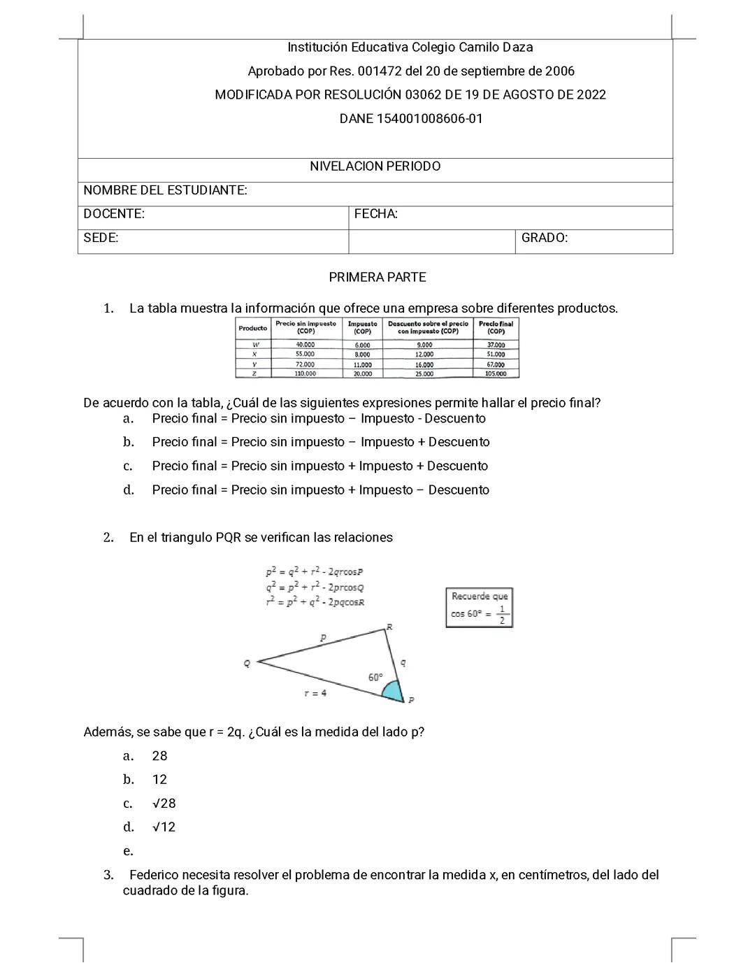 Nivelación de matemáticas