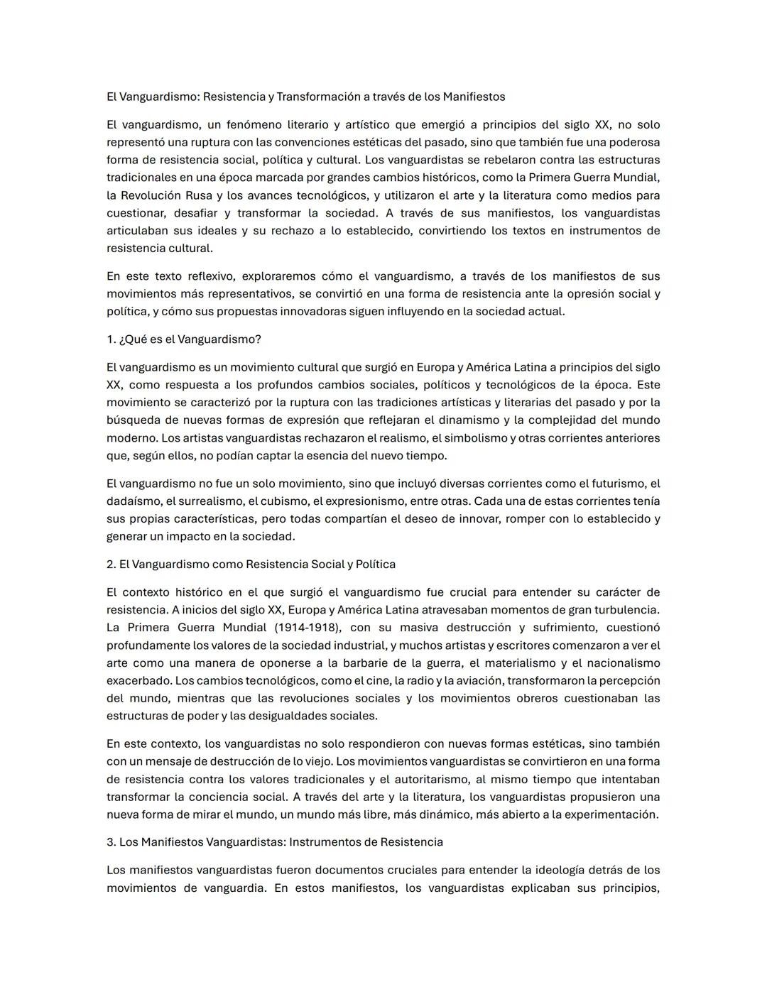 # El Vanguardismo: Resistencia y Transformación a través de los Manifiestos
El vanguardismo, un fenómeno literario y artístico que emergió