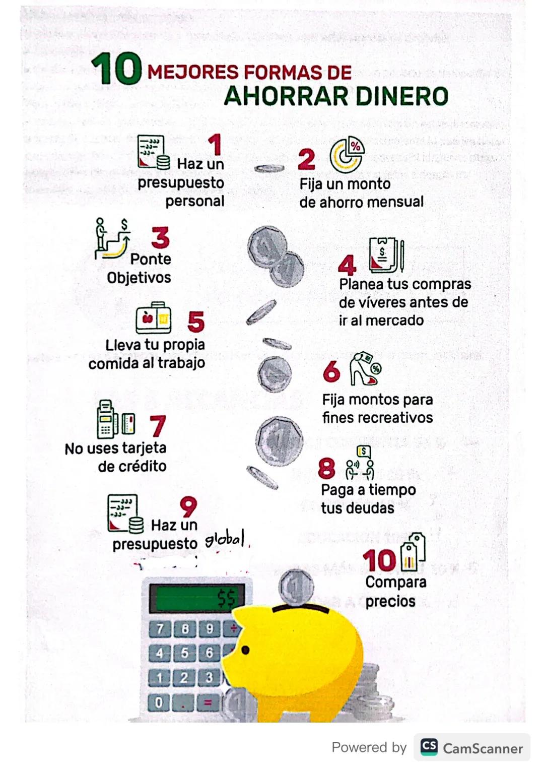 10 MEJORES FORMAS DE
ーヒー
1J37
1
Haz un
presupuesto
3
Ponte
Objetivos
personal
5
AHORRAR DINERO
2
Fija un monto
de ahorro mensual
4
Planea tu