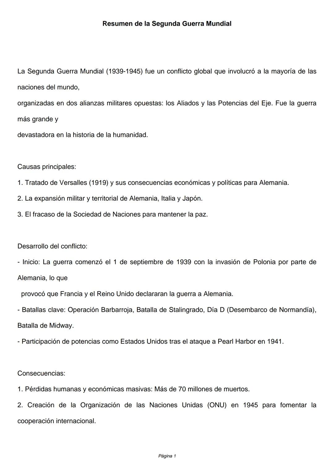 Resumen de la Segunda Guerra Mundial
La Segunda Guerra Mundial (1939-1945) fue un conflicto global que involucró a la mayoría de las
nacione