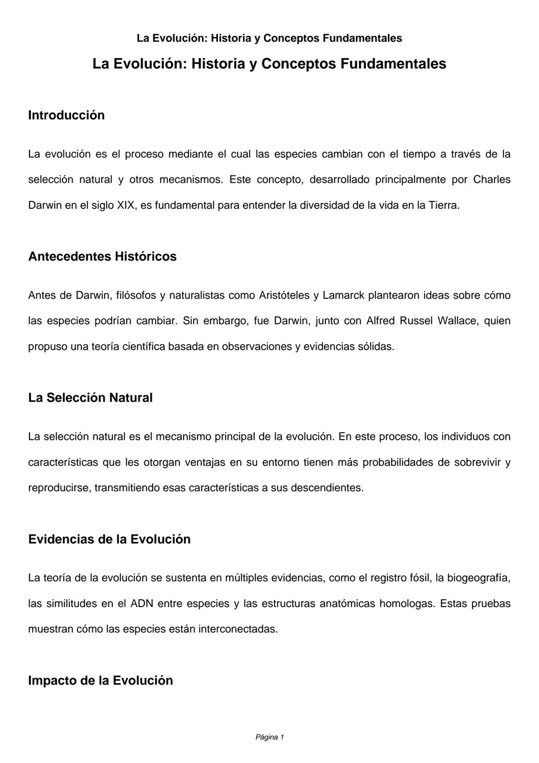 La Evolución: Historia y Conceptos Fundamentales
La Evolución: Historia y Conceptos Fundamentales
Introducción
La evolución es el proceso me