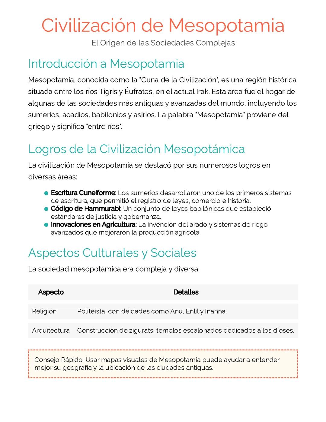 Civilización de Mesopotamia: El Origen de las Sociedades Complejas