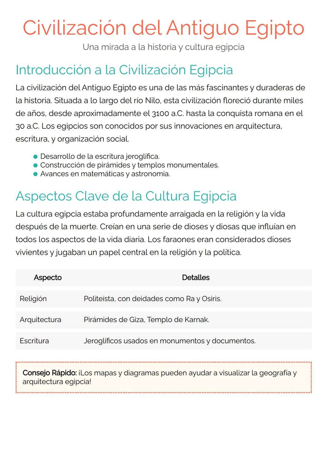Civilización del Antiguo Egipto
Una mirada a la historia y cultura egipcia
Introducción a la Civilización Egipcia
La civilización del Antigu