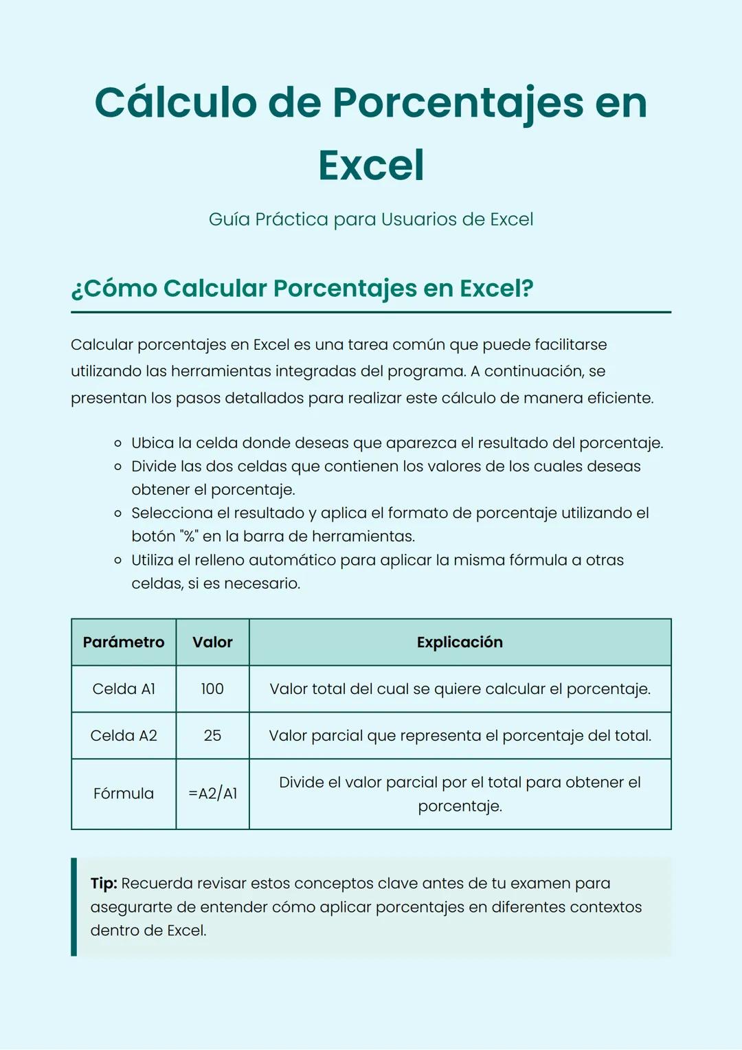 Cálculo de Porcentajes en Excel