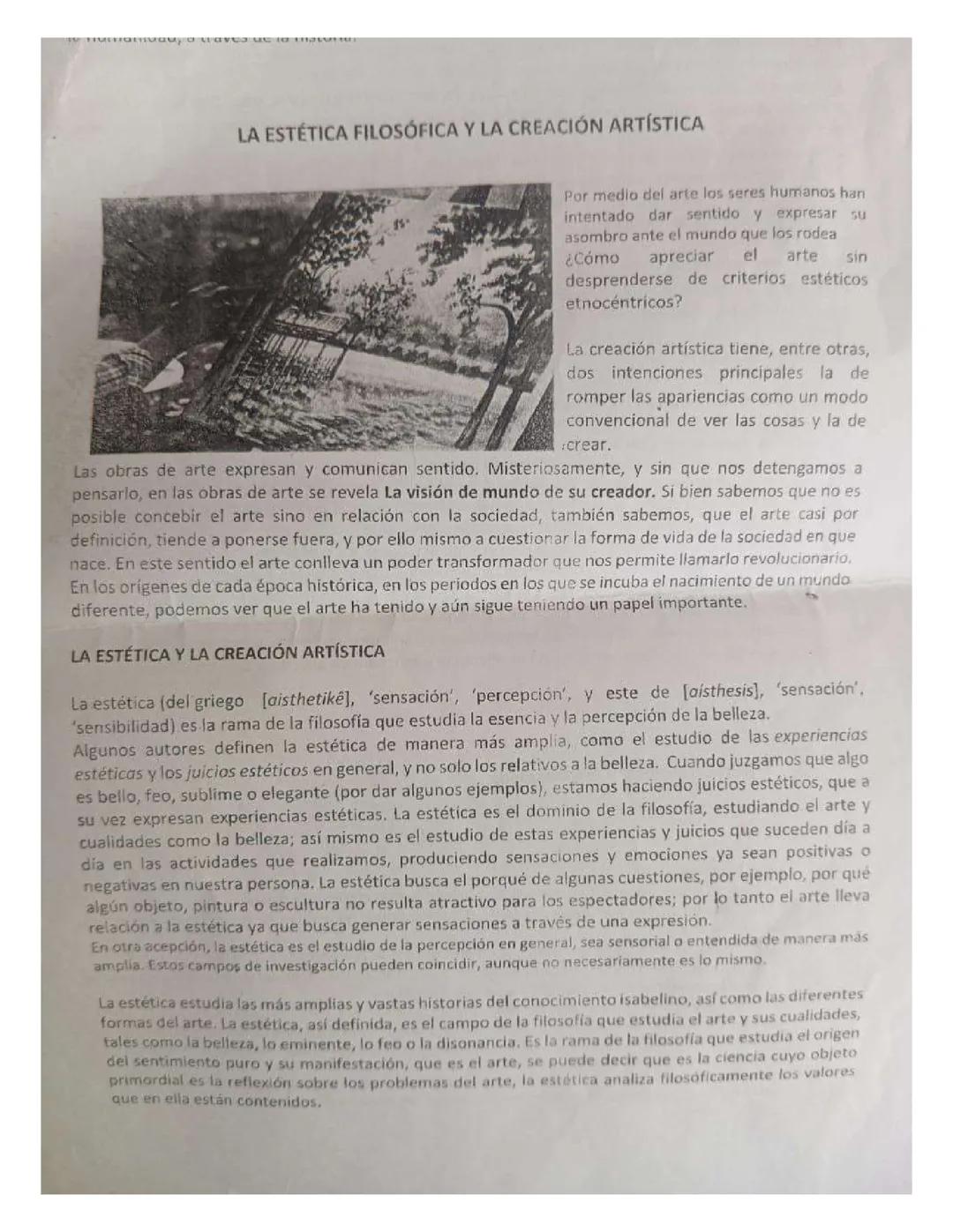 La estética filosofica y la creación artística