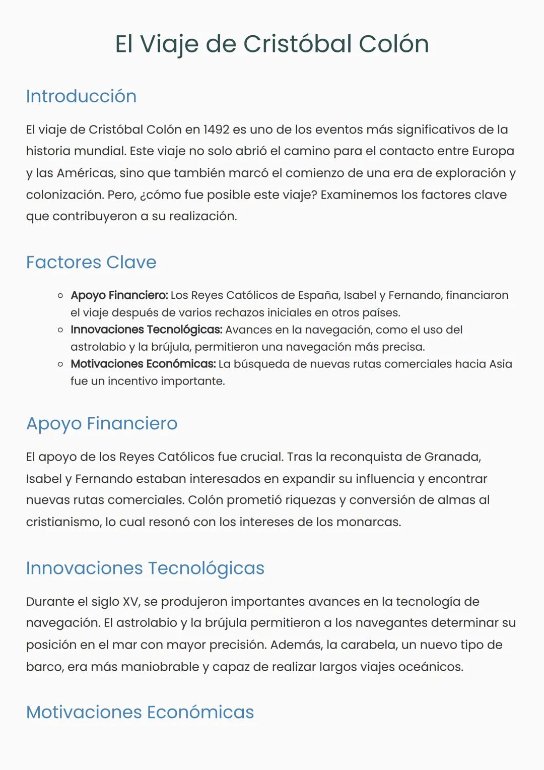 El Viaje de Cristóbal Colón
Introducción
El viaje de Cristóbal Colón en 1492 es uno de los eventos más significativos de la
historia mundial