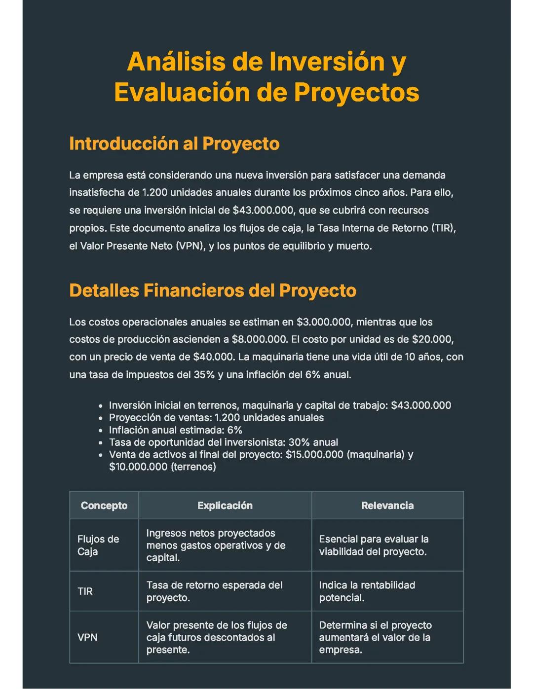 Análisis de Inversión y Evaluación de Proyectos
