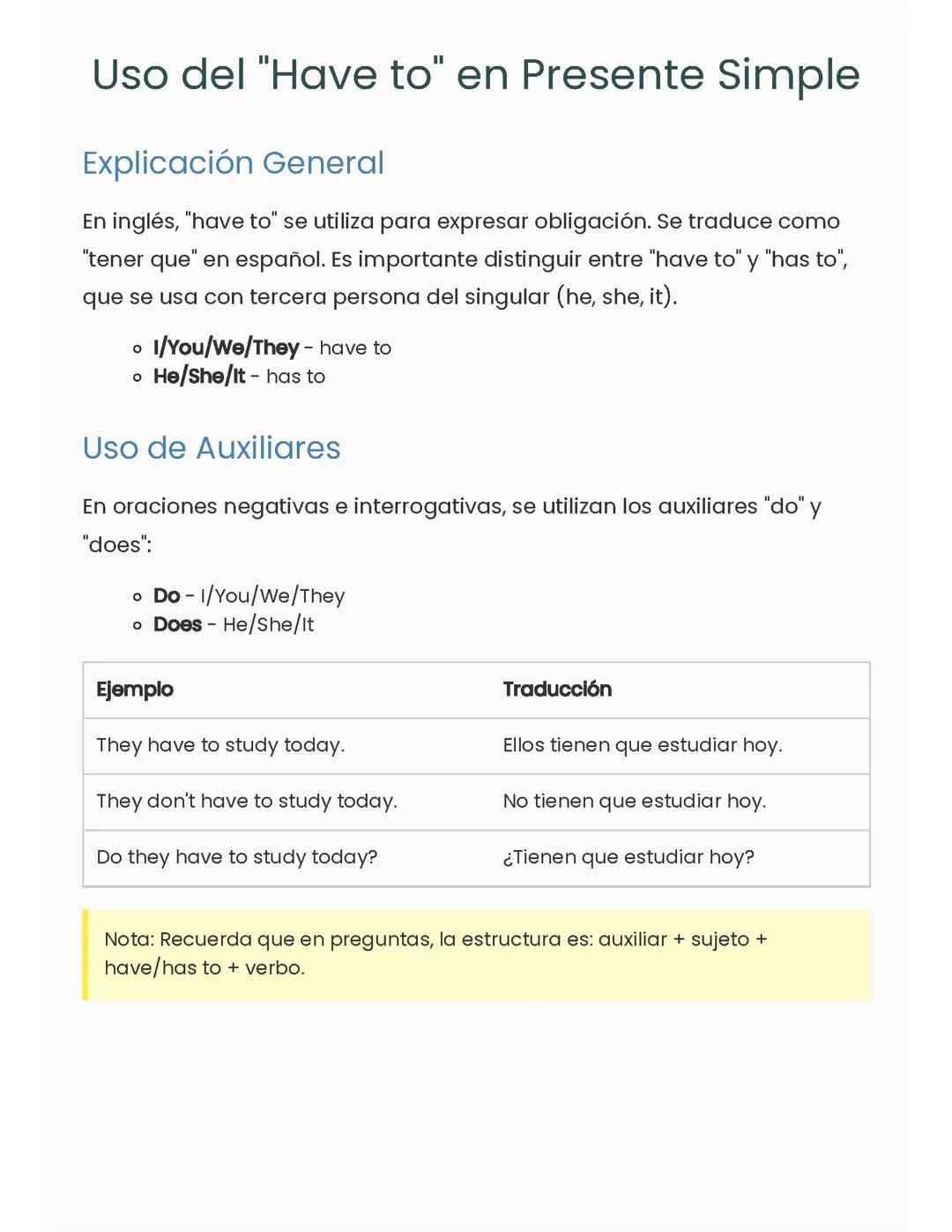 Uso del "Have to" en Presente Simple