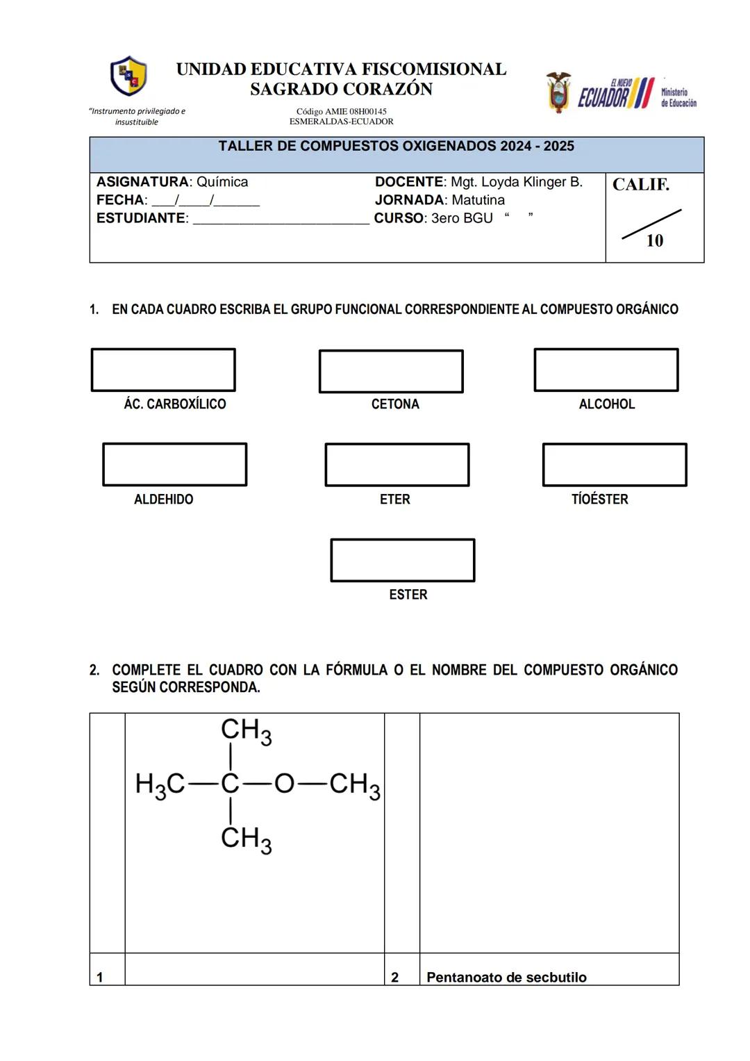# UNIDAD EDUCATIVA FISCOMISIONAL
# SAGRADO CORAZÓN
"Instrumento privilegiado e
insustituible
Código AMIE 08H00145
ESMERALDAS-ECUADOR
# TAL
