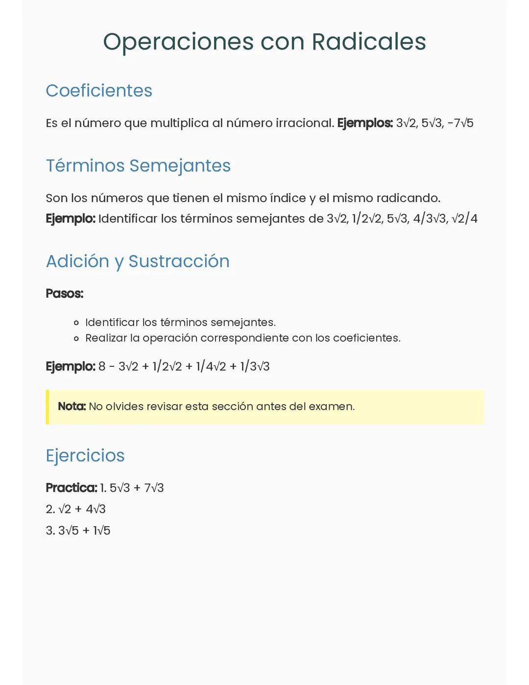 Operaciones con Radicales