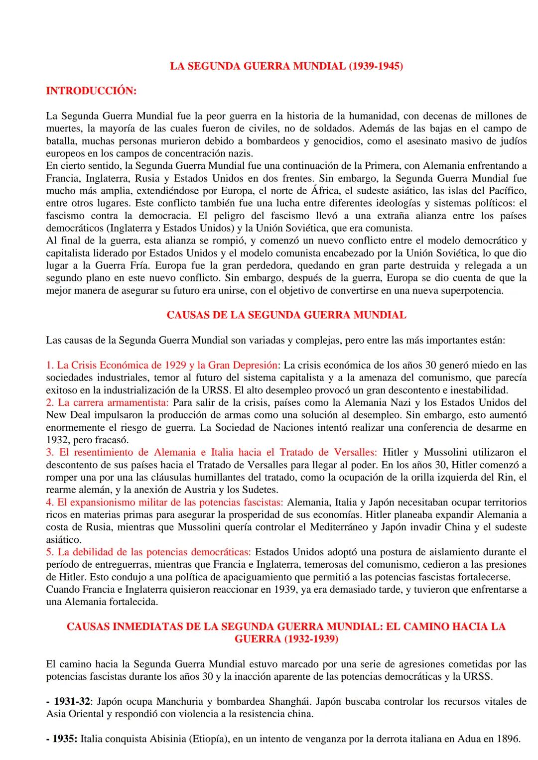 LA SEGUNDA GUERRA MUNDIAL (1939-1945)
INTRODUCCIÓN:
La Segunda Guerra Mundial fue la peor guerra en la historia de la humanidad, con decenas