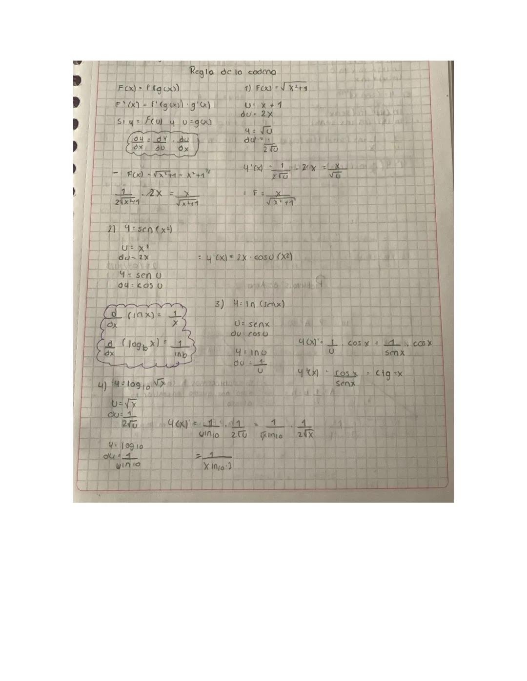 F(x) = f(g(x))
Regla de la cadena
F'(x) = f (g(x)) g'(x)
Siy Fu) y u=gcx)
1) F(x) -√√x²+9
UX+1
du 2X
4:√U
dy
Y
ox
00
du
Ox
du 1
20
F(x) -√x²