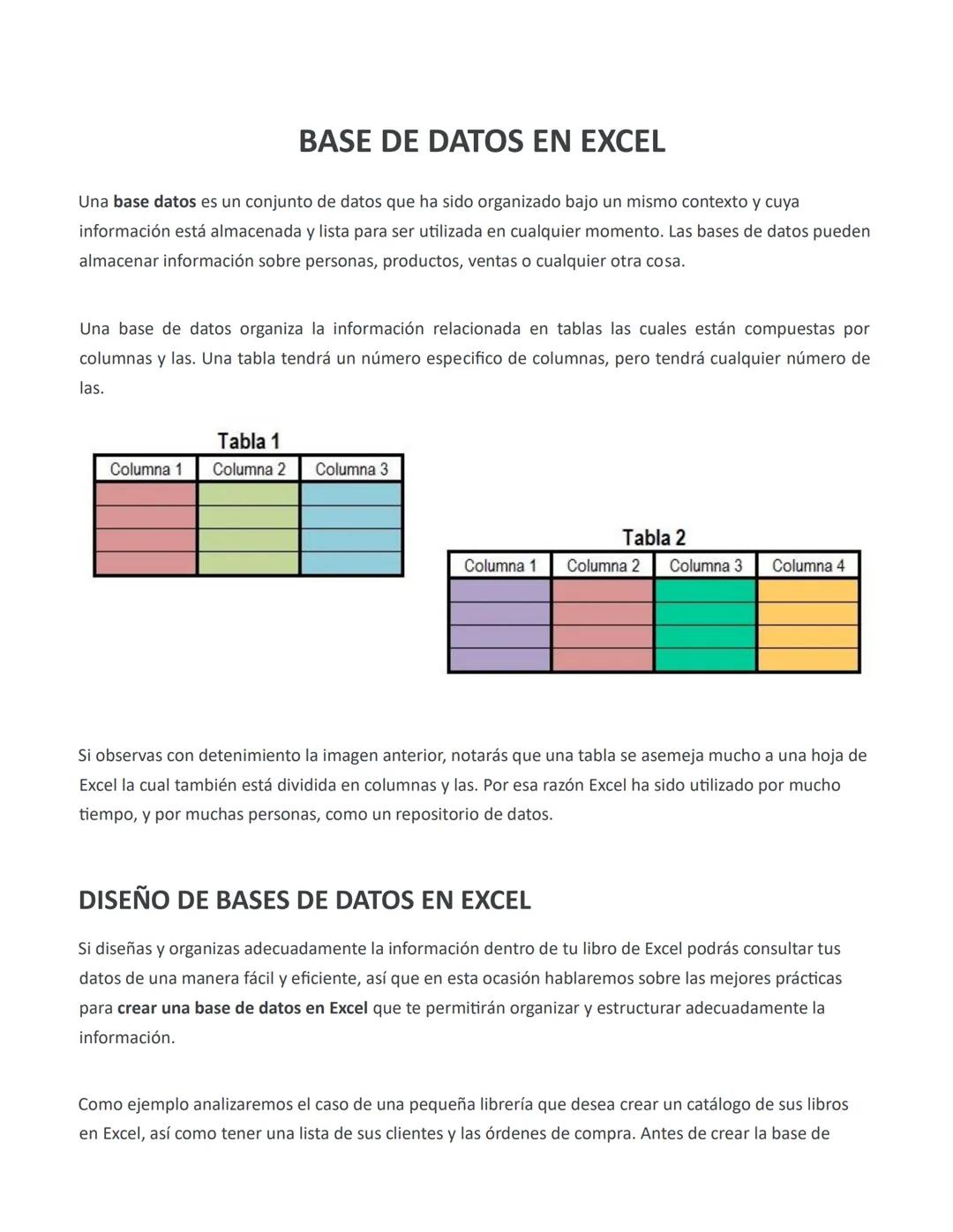 # BASE DE DATOS EN EXCEL
Una base datos es un conjunto de datos que ha sido organizado bajo un mismo contexto y cuya
información está almac
