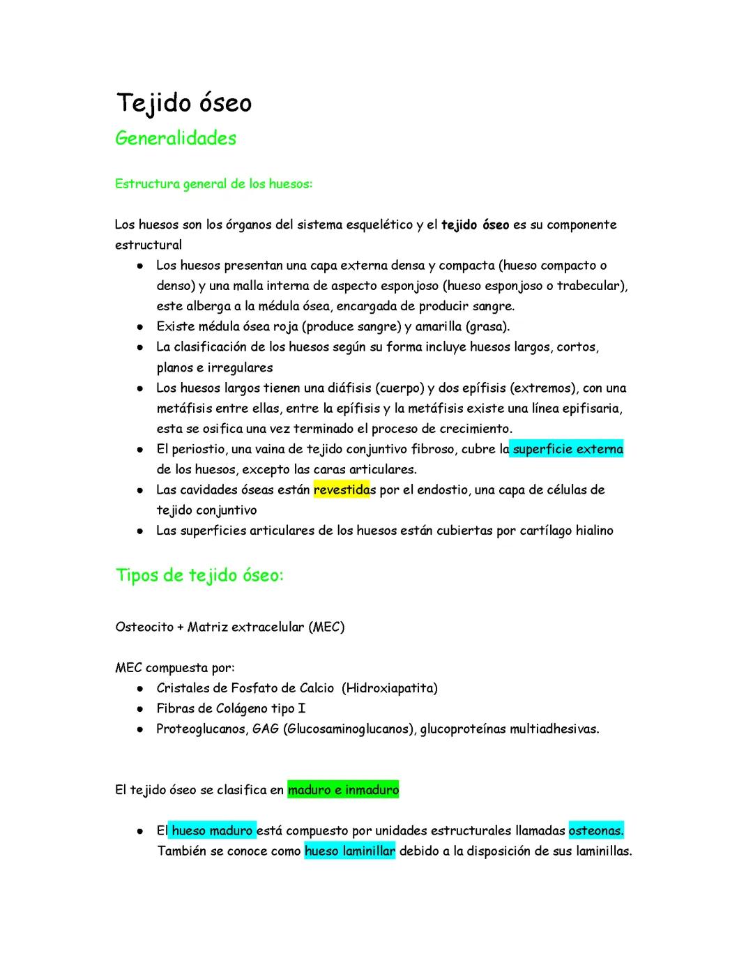Resumen del tejido óseo