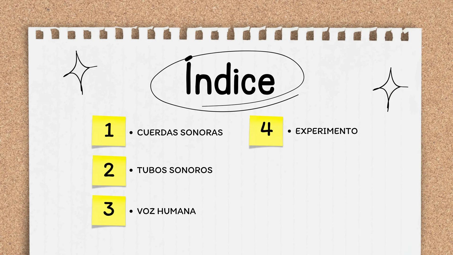 El Misterio de los Sonidos:
Cuerdas, Tubos y la Voz
Humana Indice
1
• CUERDAS SONORAS
4
• EXPERIMENTO
2
• TUBOS SONOROS
3
• VOZ HUMA