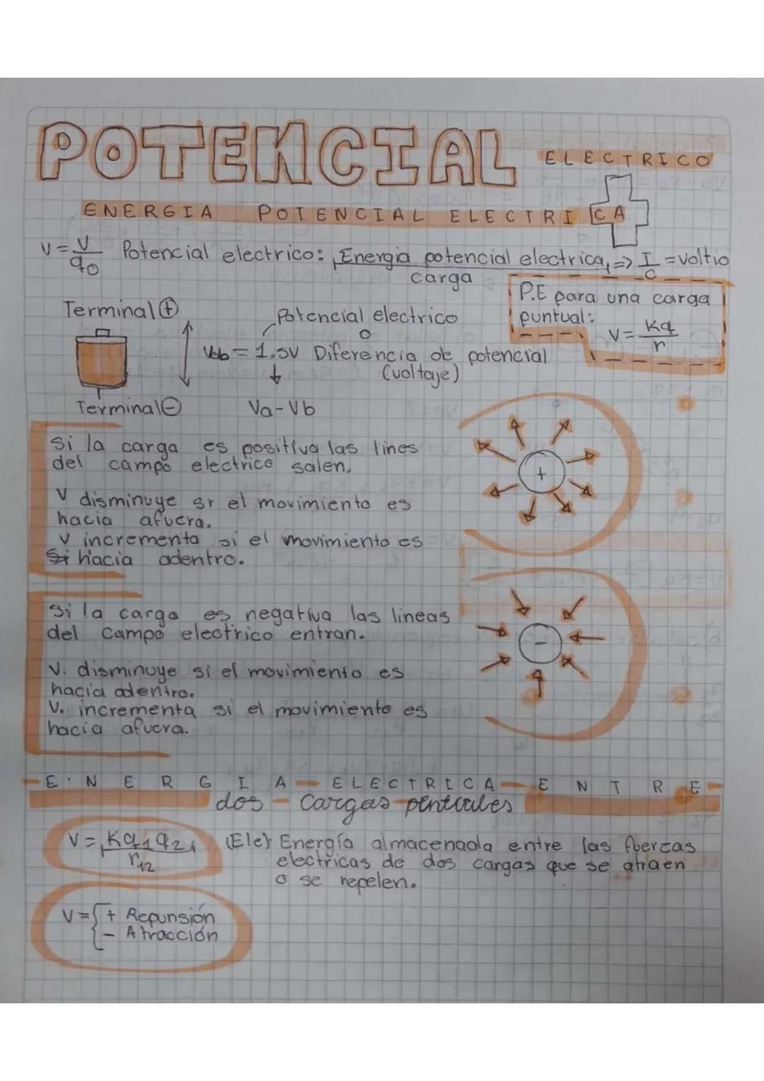 # POTENCIAL ELECTRICO
POTENCIAL ELECTRICA
ENERGIA
$V=\frac{V}{40}$ Potencial electrico: Energia potencial electrica,=> I = voltio
Termin