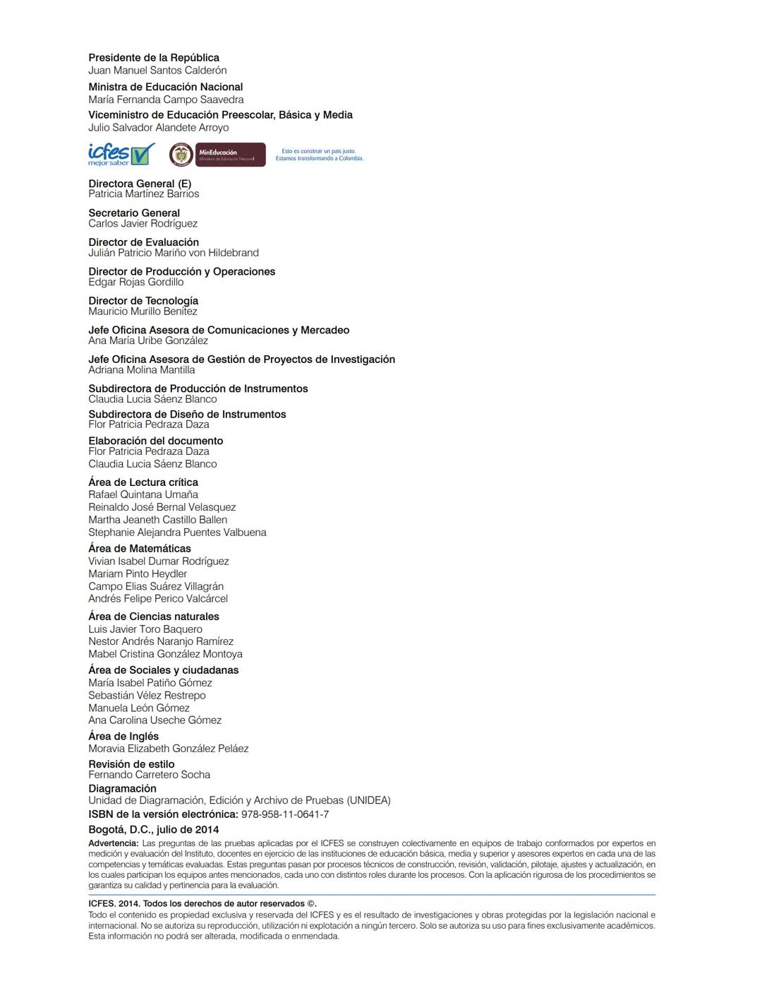 --- OCR Start ---
icfes V
saber 11°
CUADERNILLO
DE PREGUNTAS
SABER 11° 2014
Cuadernillo de prueba
Ejemplo de preguntas
11° grado
--- OCR End