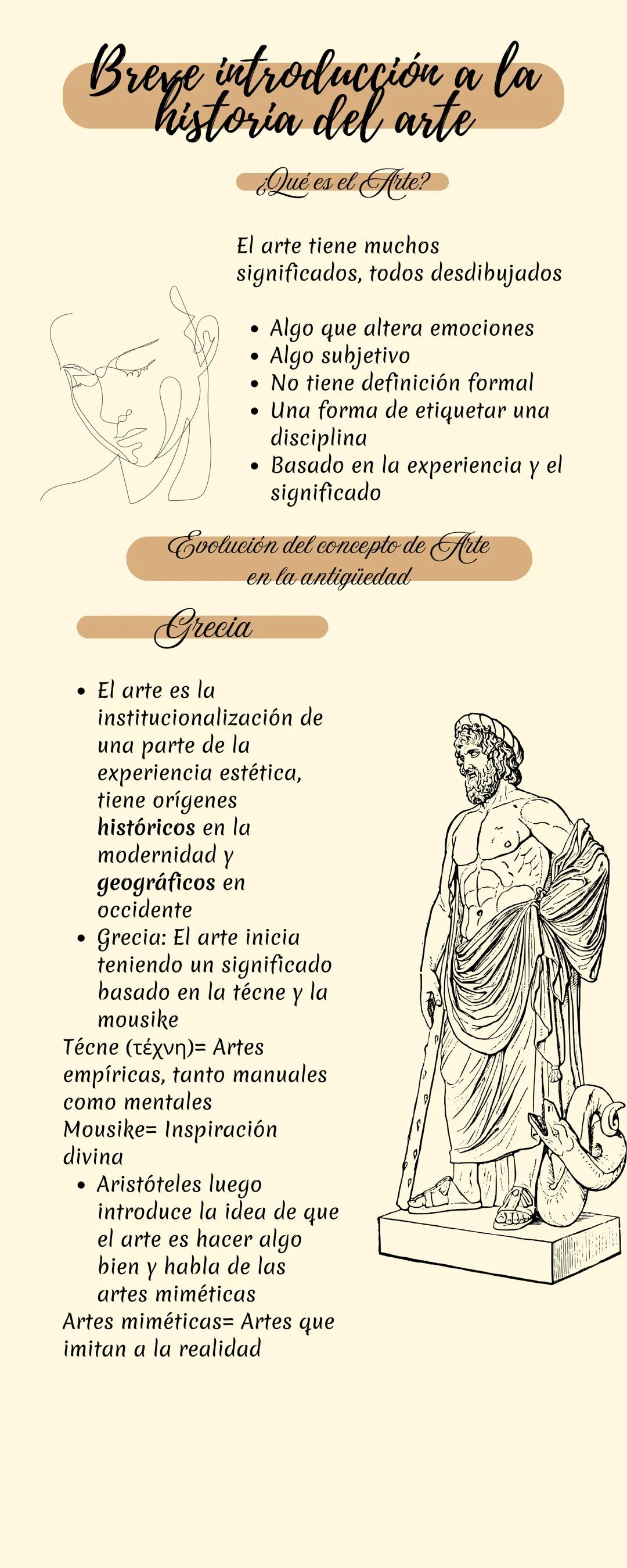 --- OCR Start ---
Breve introducción a la
historia del arte
¿Qué es el Arte?
El arte tiene muchos
significados, todos desdibujados
- Algo qu