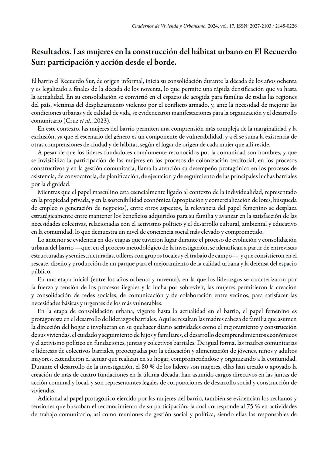 # VIVIENDA
URBANISMO
ISSN: 2145-0226 (En línea) | ISSN: 2027-2103 (Impreso)
Vol. 17
Publicación continua
Artículos
Mujeres al borde: tensi