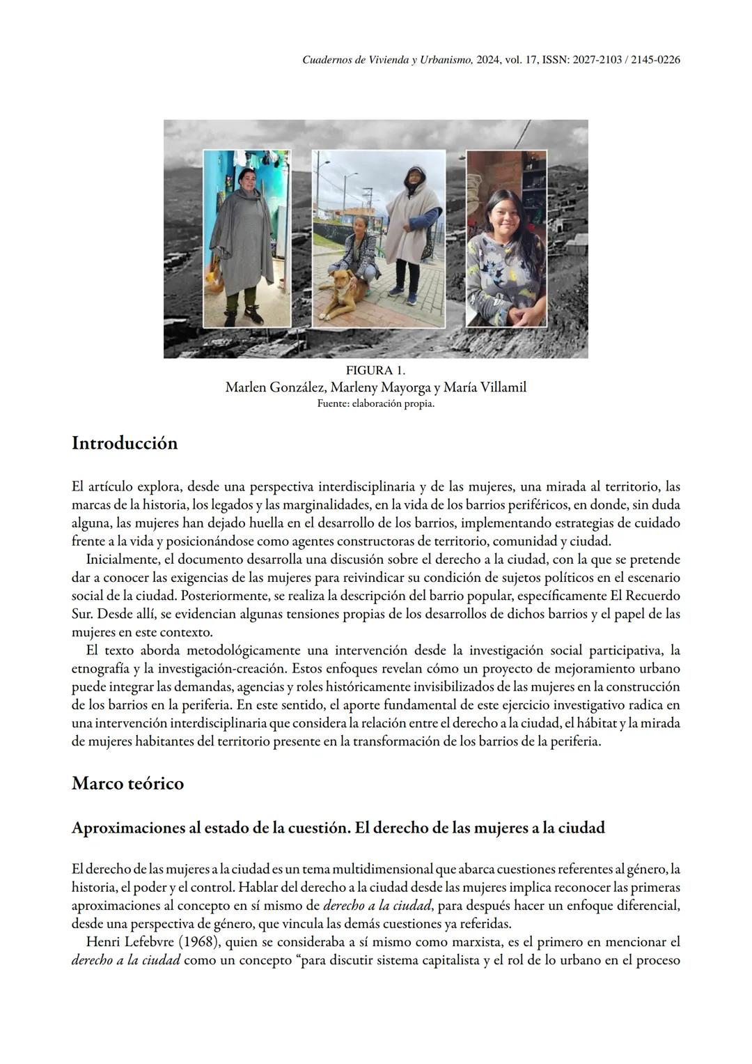 # VIVIENDA
URBANISMO
ISSN: 2145-0226 (En línea) | ISSN: 2027-2103 (Impreso)
Vol. 17
Publicación continua
Artículos
Mujeres al borde: tensi