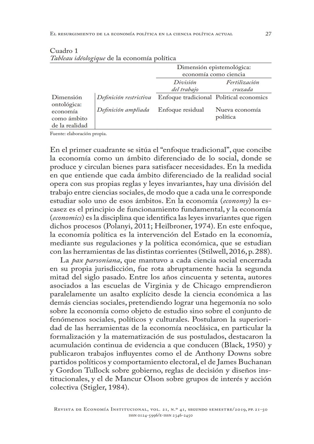 # EL RESURGIMIENTO
DE LA ECONOMÍA POLÍTICA
EN LA CIENCIA
POLÍTICA ACTUAL
Aldo Madariaga
* DOI: https://doi.org/10.18601/01245996.v21n41.02