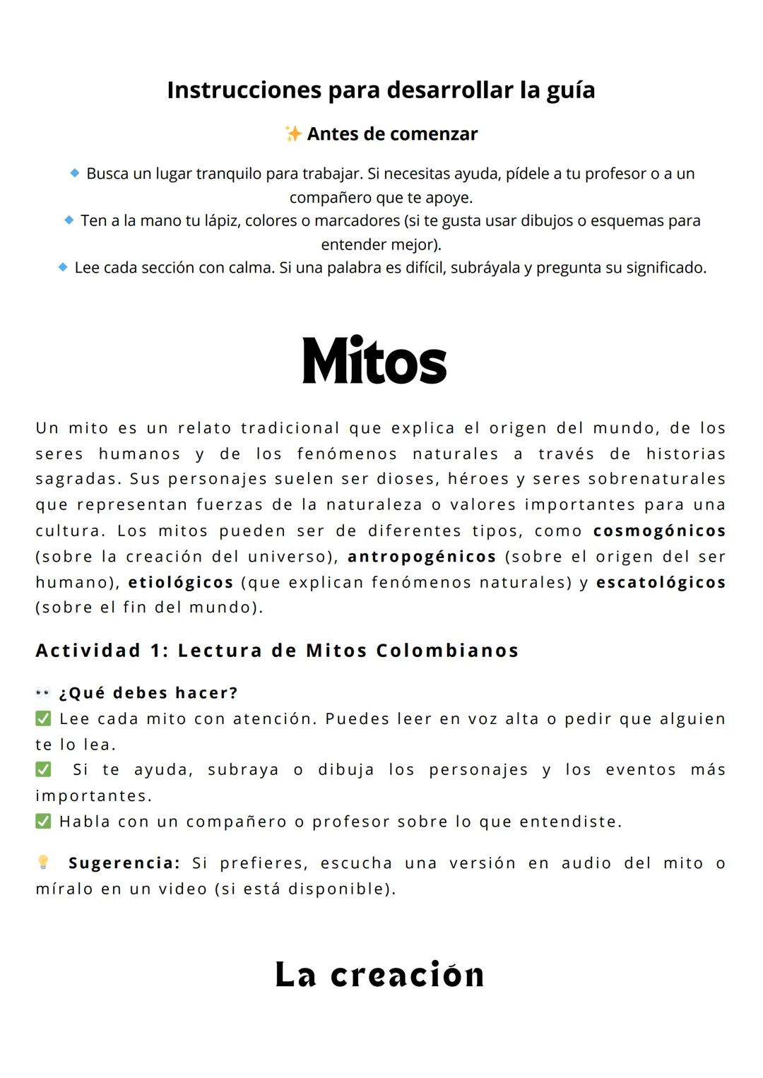 --- OCR Start ---
Instrucciones para desarrollar la guía
+ Antes de comenzar
◆ Busca un lugar tranquilo para trabajar. Si necesitas ayuda, p