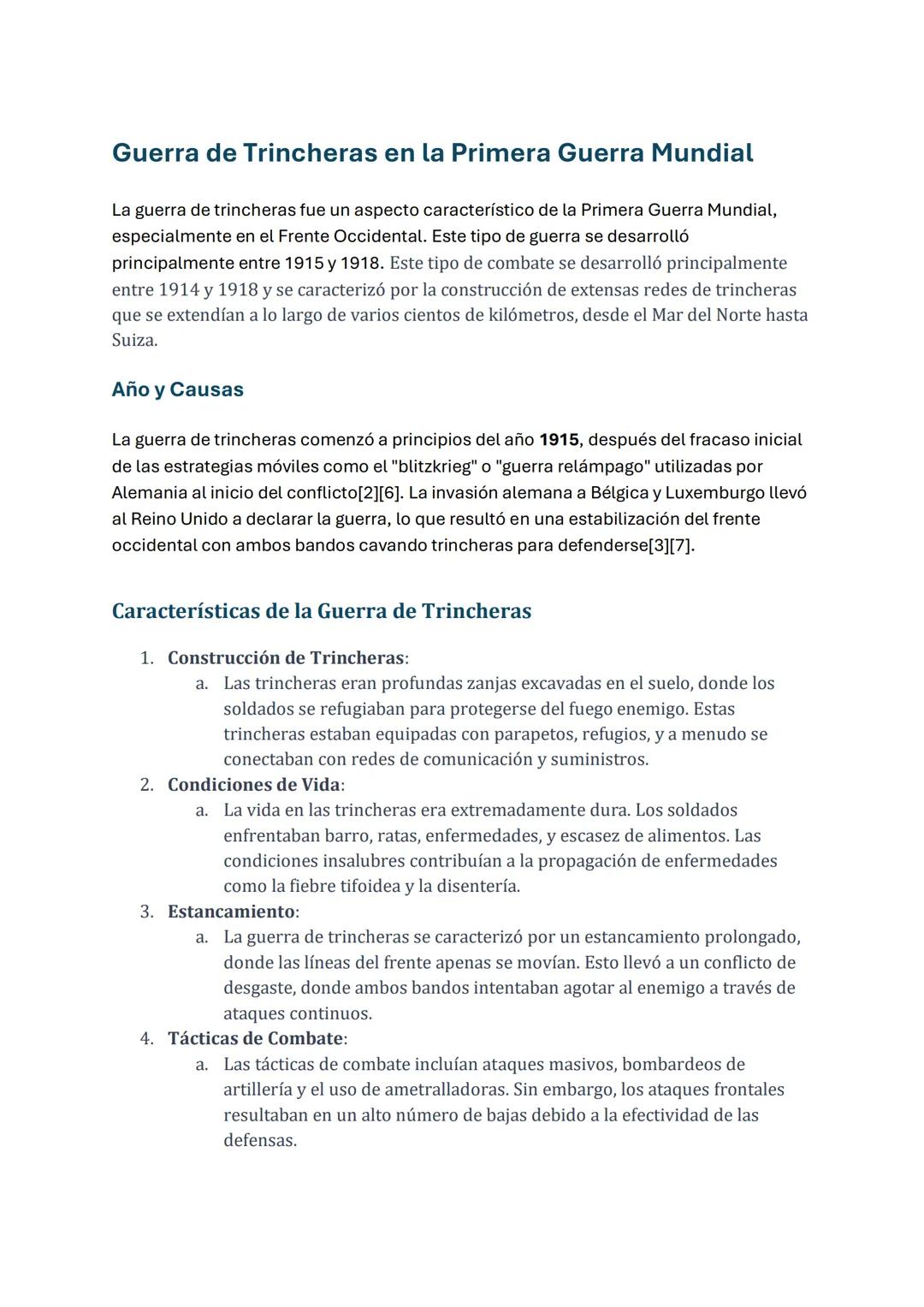 # Guerra de Trincheras en la Primera Guerra Mundial
La guerra de trincheras fue un aspecto característico de la Primera Guerra Mundial,
esp