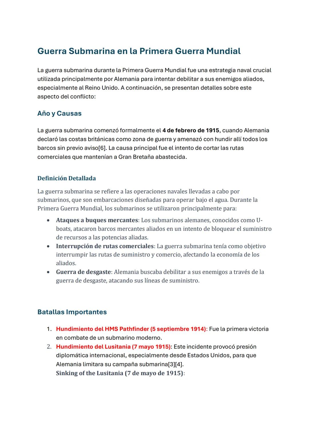 # Guerra Submarina en la Primera Guerra Mundial
La guerra submarina durante la Primera Guerra Mundial fue una estrategia naval crucial
util