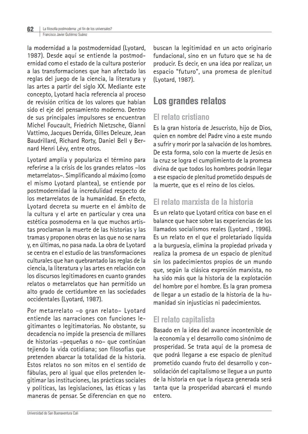 # La filosofía posmoderna:
¿el fin de los universales?
Francisco Javier Gutiérrez Suárez¹
Universidad Carlos III de Madrid, España
Recibid
