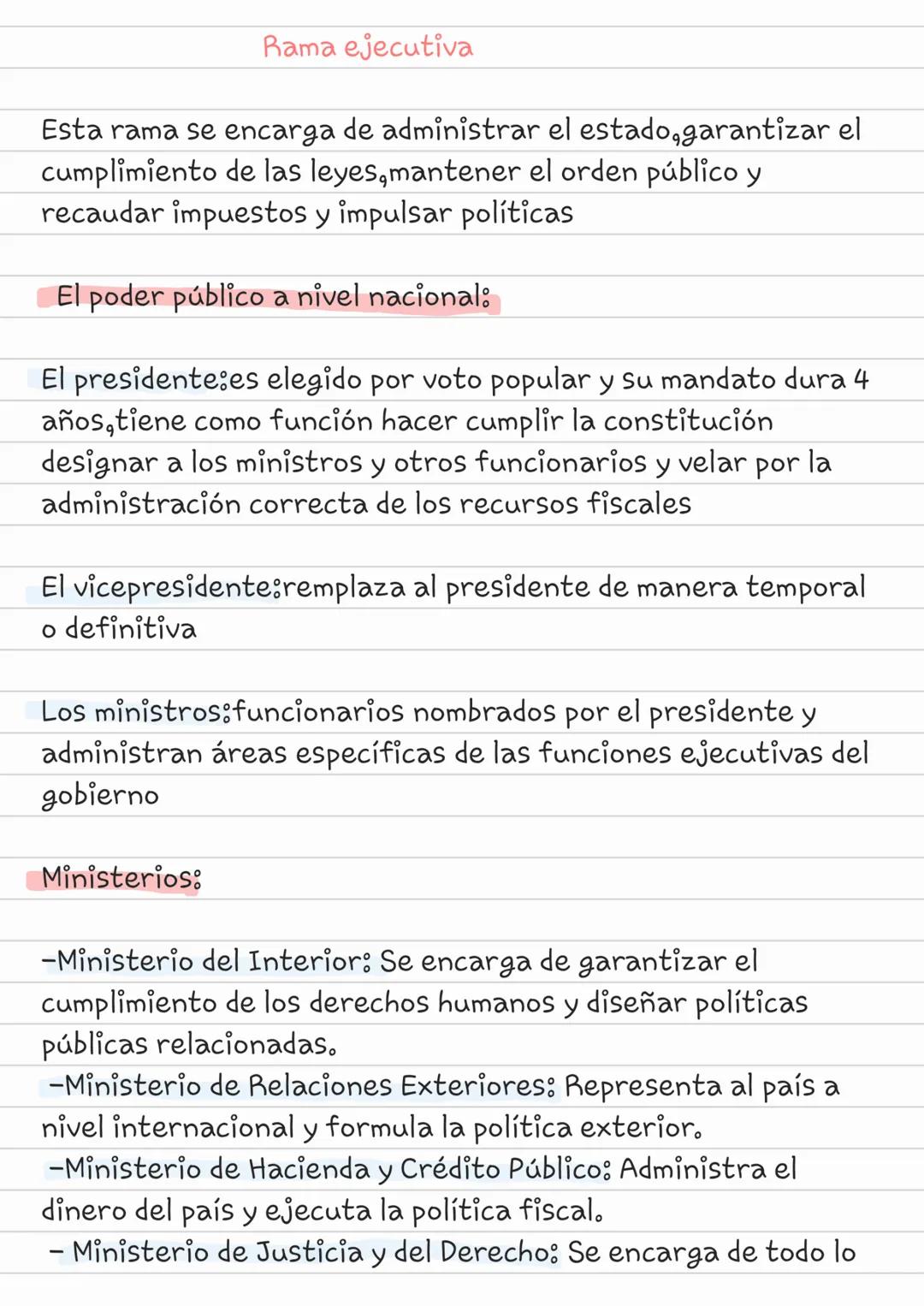--- OCR Start ---
Ramas del Poder Y el gobierno de Colombia
-Página 265 resumen
El gobierno
El gobierno tiene una forma especifica de organi