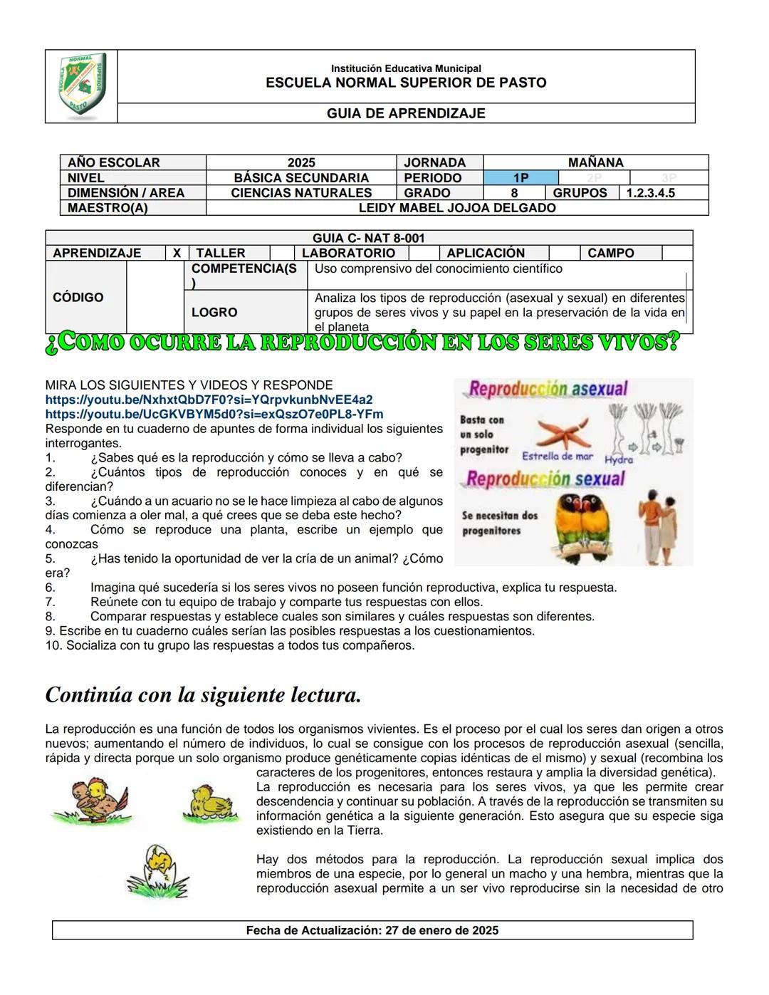 --- OCR Start ---
Institución Educativa Municipal
ESCUELA NORMAL SUPERIOR DE PASTO
GUIA DE APRENDIZAJE
AÑO ESCOLAR
2025
JORNADA
MAÑANA
NIVEL
